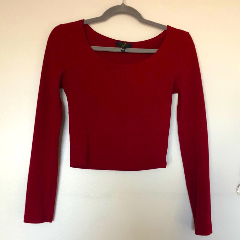 Red Long Sleeve Crop Top